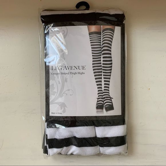 Leg Avenue Accessories - NWT Black and White Striped Thigh‎ High Tights